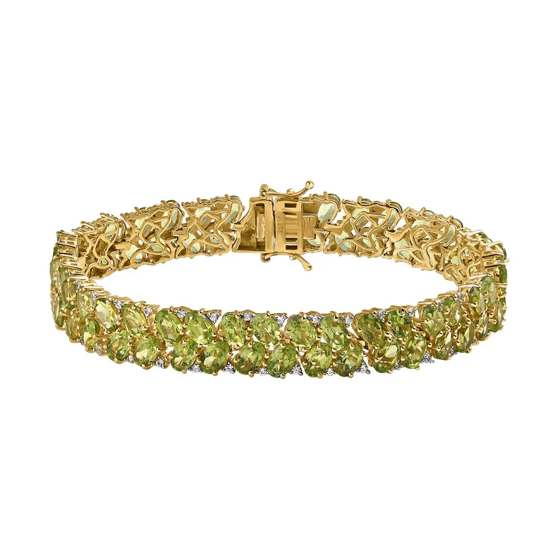 Natürliches Peridot, weißes Zirkon Armband ca. 19 cm 925 Silber vergoldet ca. 36.96 ct