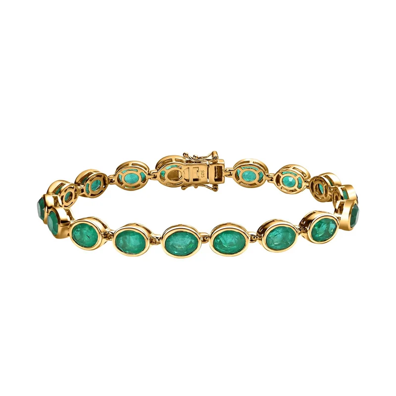 Smaragd-Triplette-Quarz Armband ca. 20 cm 925 Silber vergoldet ca. 26.42 ct