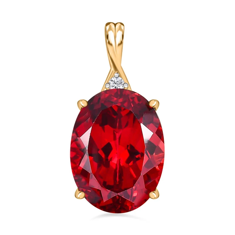 Lab Created Padparadscha-Saphir, Weißer Zirkon Anhänger, 925 Silber Gelbgold Vermeil, ca. 13.05 ct