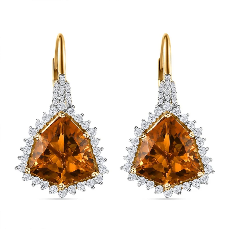 AA Citrin, Weißer Zirkon Ohrringe, 925 Silber vergoldet, ca. 17.27 ct
