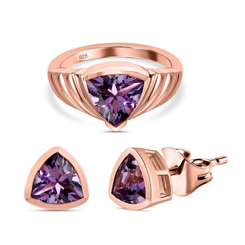 2er Set - Rose De France Amethyst Schmuckset, 925 Silber rosévergoldet, ca. 3.66 ct