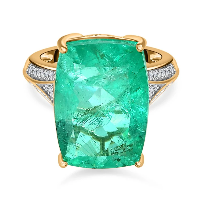 AAA Smaragd-Quarz Triplette, weißer Zirkon Ring, 925 Silber vergoldet ca. 15.80 ct