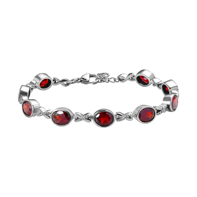 Mosambik Granat Armband ca. 18 cm Edelstahl ca. 14.27 ct