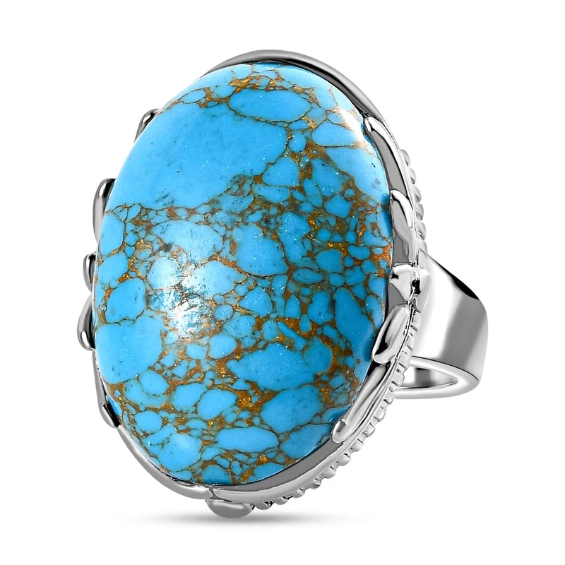 Blauer Türkis Ring, Edelstahl ca. 19.00 ct