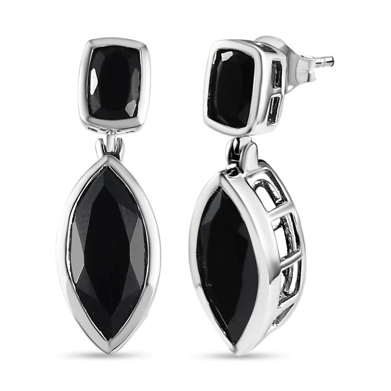 Schwarzer Spinell Ohrringe, 925 Silber platiniert, ca. 11.46 ct