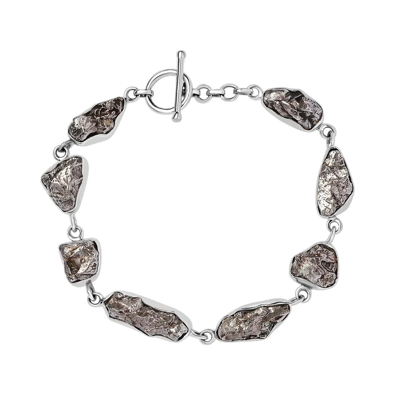 Muonionalusta Meteorit Armband, ca. 19 cm, 925 Silber rhodiniert, ca. 72.16 ct