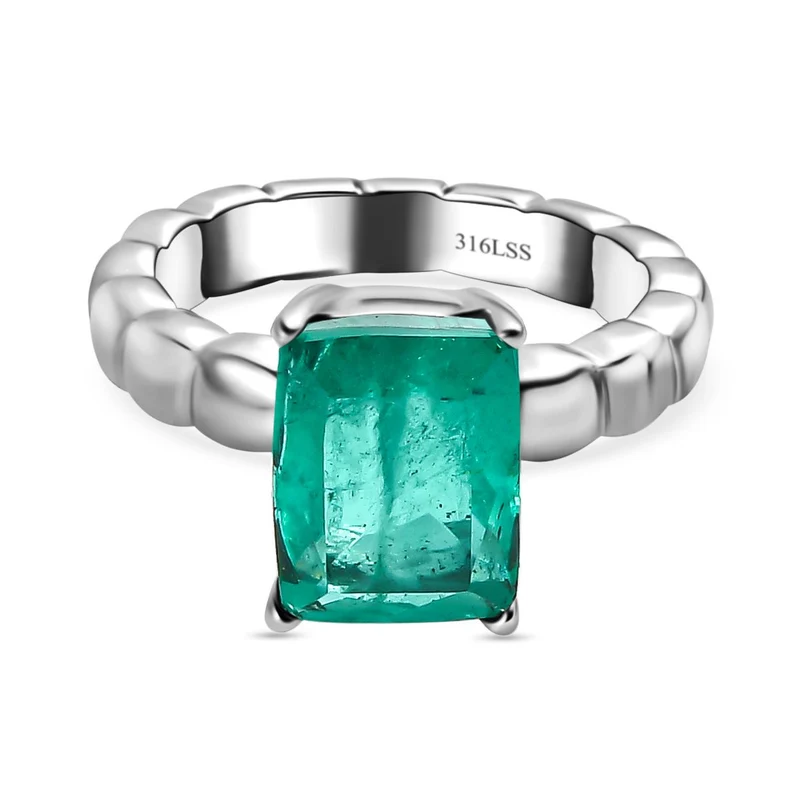 Smaragd-Quarz Triplette Ring, Edelstahl, , ca. 3.66 ct