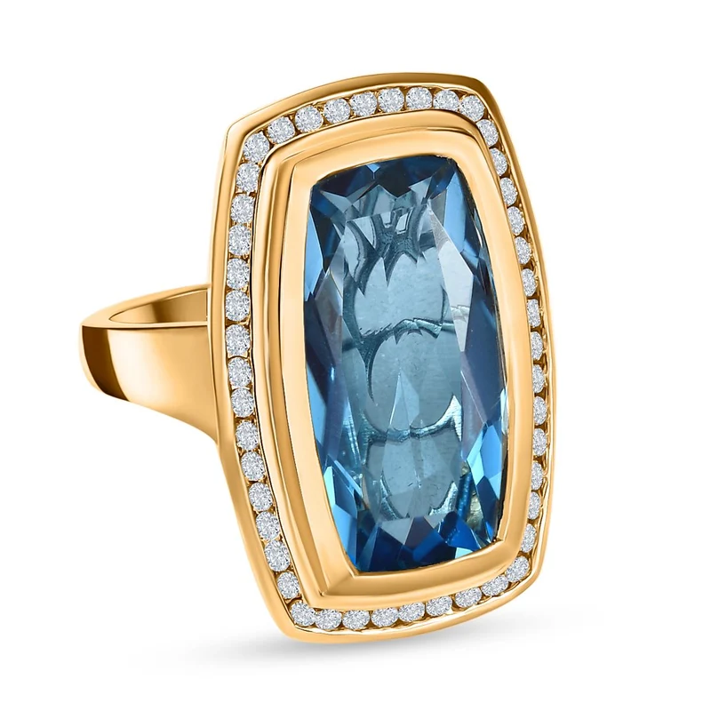 Paraiba Blau Quarz Triplette, weißer Zirkon Ring, 925 Silber Gelbgold Vermeil ca. 15.80 ct