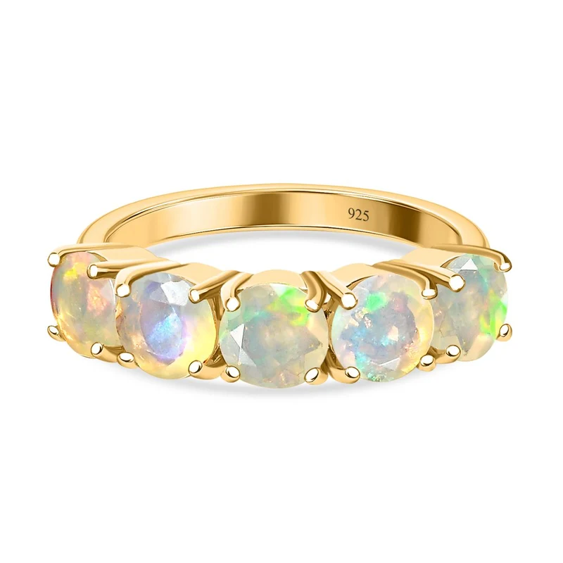 Natürlicher, äthiopischer Welo Opal Ring, 925 Silber Gelbgold Vermeil ca. 1.59 ct