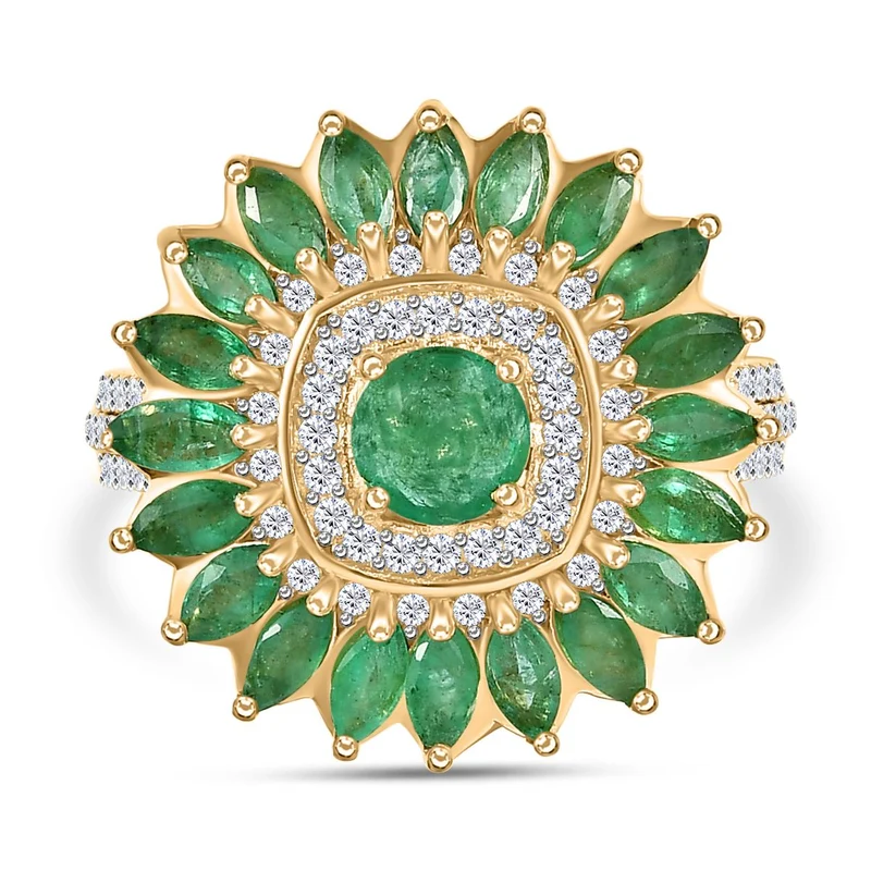 Kagem Sambischer Smaragd Ring, 925 Silber Gelbgold Vermeil, ca. 2.45 ct