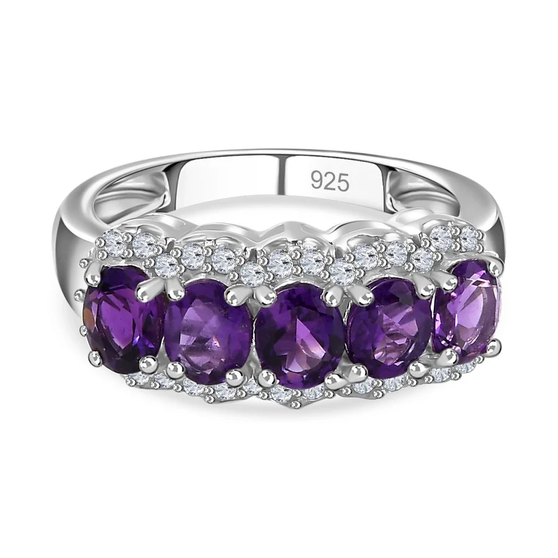 Natürlicher AA Marokkanischer Amethyst, Weißer Zirkon Ring, 925 Silber platiniert ca. 2.13 ct