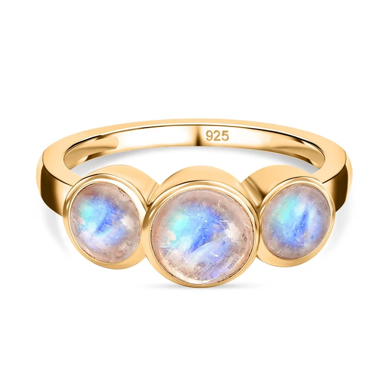 Premium Regenbogen Mondstein Ring, 925 Silber vergoldet, ca. 2.15 ct