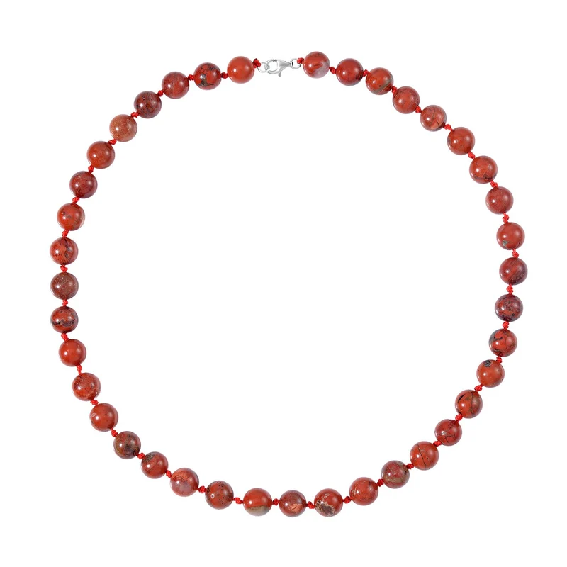 Roter Jaspis Halskette, (9-11mm), ca. 50 cm, 925 Silber, ca. 276.50 ct