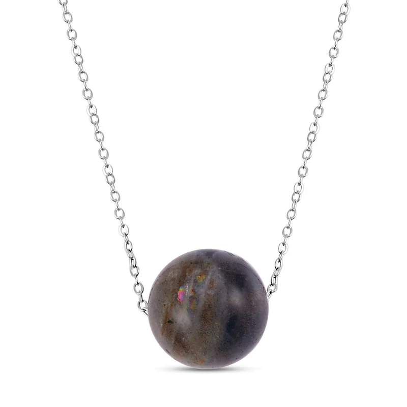 Malachit Halskette, ca. 45 cm, 925 Silber rhodiniert, ca. 18.50 ct
