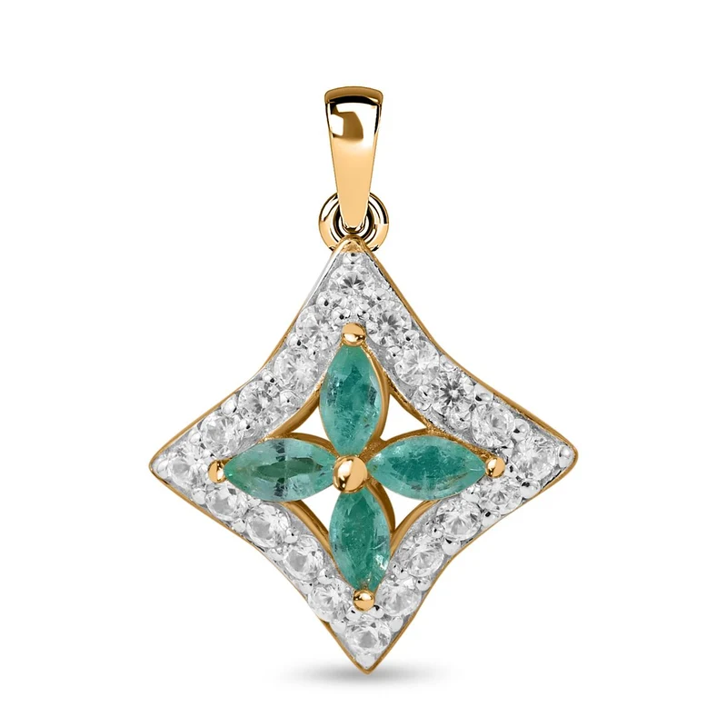 AAA Gemfields Smaragd, Weißer Zirkon Anhänger 925 Silber Gelbgold Vermeil ca. 0.84 ct