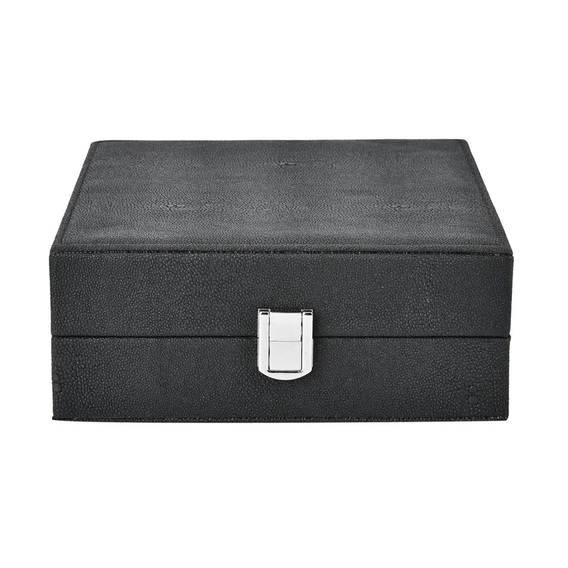 Exklusive Zweiseitige Ringbox mit Schloss, Stilvoller Organizer für 98 Ringe, 22x19x7cm, rot