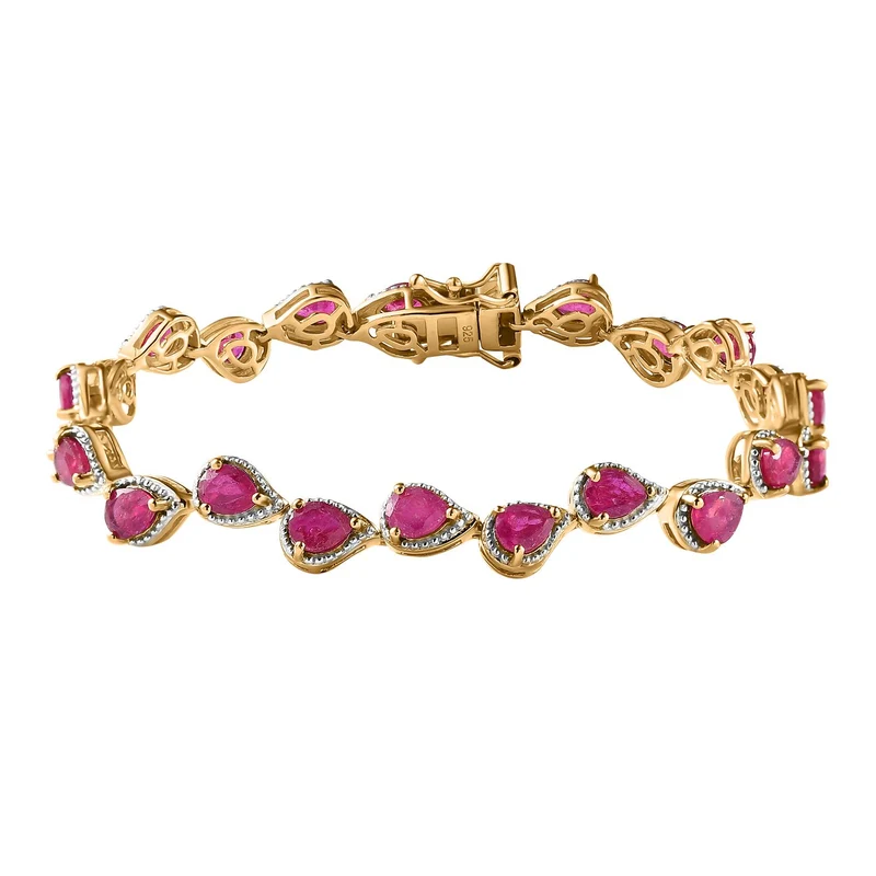 Afrikanischer Rubin (Fissure gefüllt) Armband ca. 20 cm 925 Silber Gelbgold Vermeil ca. 11,54 ct.