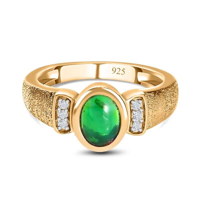 Grün, äthiopischer Welo Opal, Weißer Zirkon Ring, 925 Silber Gelbgold Vermeil, ca. 0.79 ct