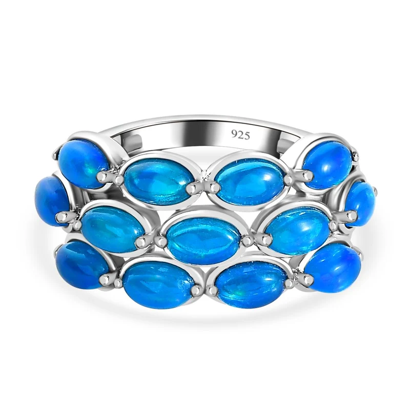 Miami Blau Welo Opal Ring, 925 Silber platiniert, ca. 2.21 ct