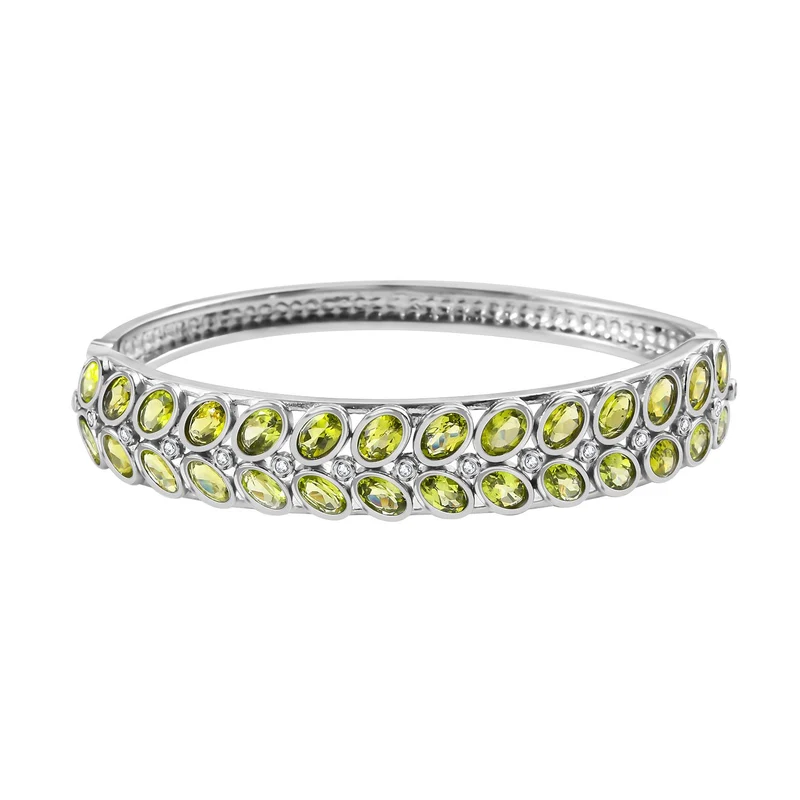 Natürliches Peridot, weißer Zirkon Armreif, ca. 19 cm, Edelstahl ca. 13.67 ct