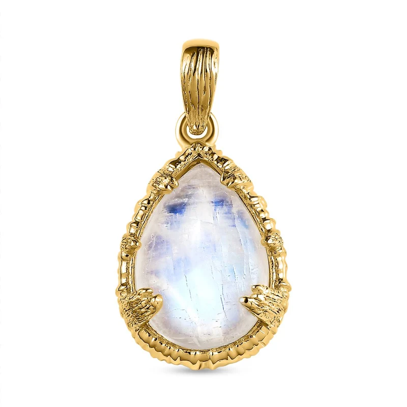 AA Premium Regenbogen Mondstein Anhänger, 925 Silber Gelbgold Vermeil, ca., Mond und Stern muster 5.78 ct