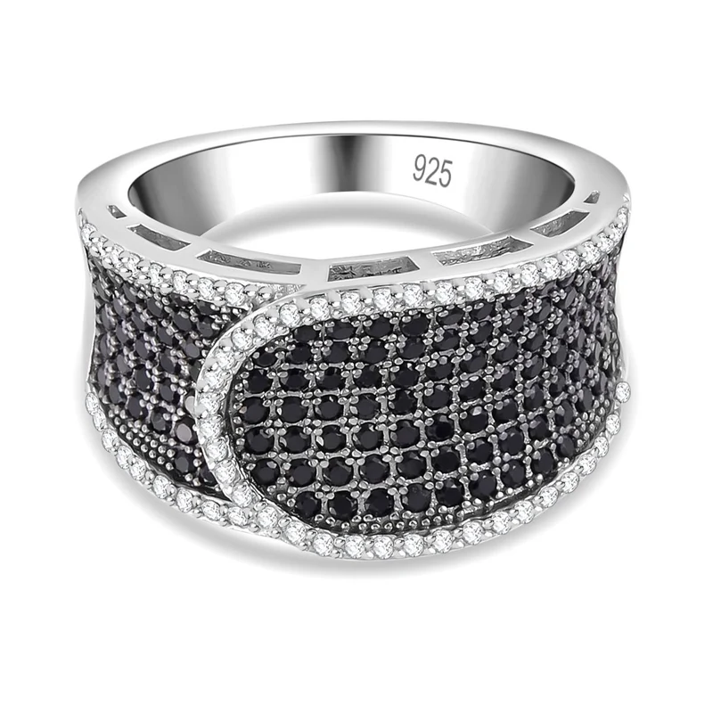 Weißer Zirkon, Schwarzer Spinell Ring, 925 Silber, ca. 1.40 ct