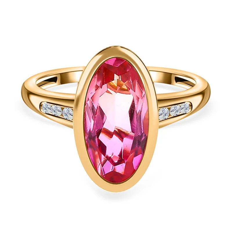 Sunset Quarz Triplette, Weißer Zirkon Ring, 925 Silber Gelbgold Vermeil, , ca. 3.80 ct