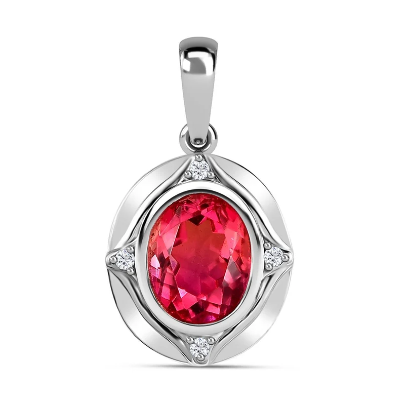 Sunset Triplett Quarz, Weißer Zirkon Anhänger 925 Silber platiniert ca. 3.06 ct