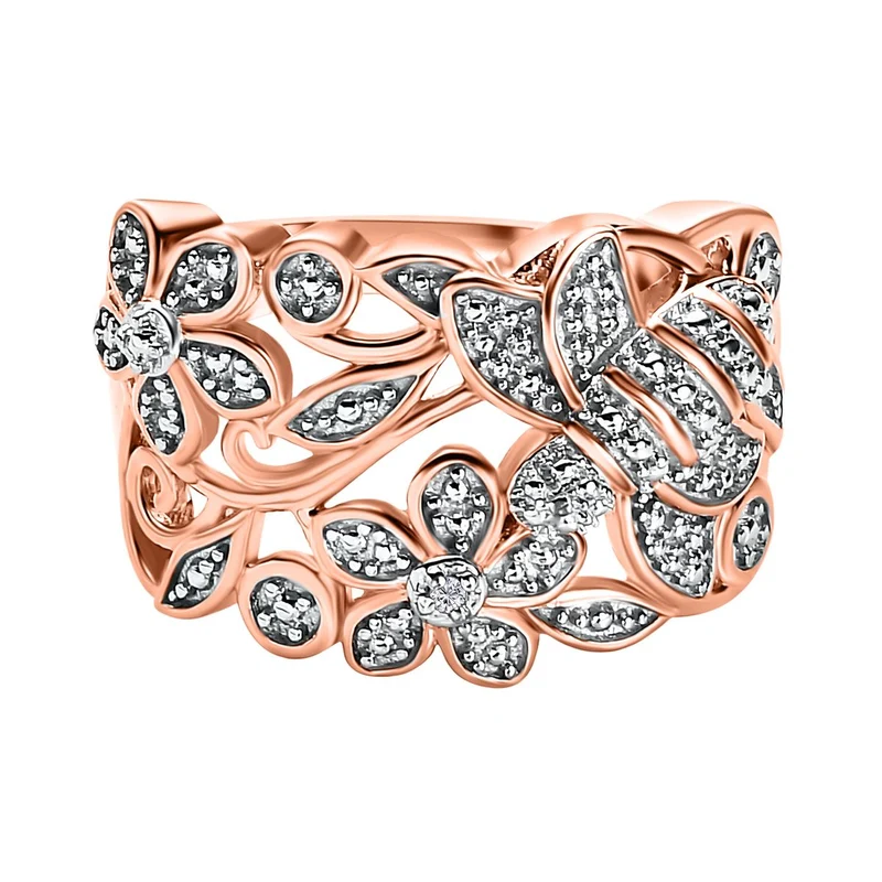 Weißer Diamant Ring, 925 Silber Roségold Vermeil