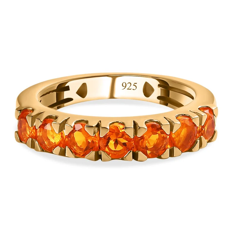 Salamanca Feueropal Ring, 925 Silber Gelbgold Vermeil, ca. 0.90 ct