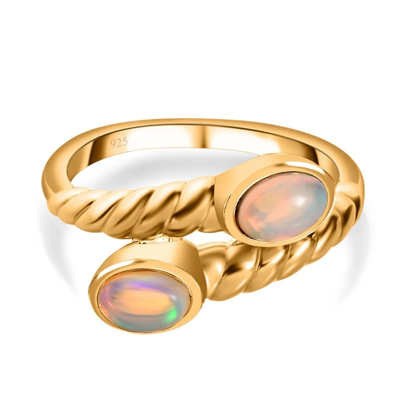 Natürlicher, äthiopischer Welo Opal Ring, 925 Silber Gelbgold Vermeil ca. 0.65 ct