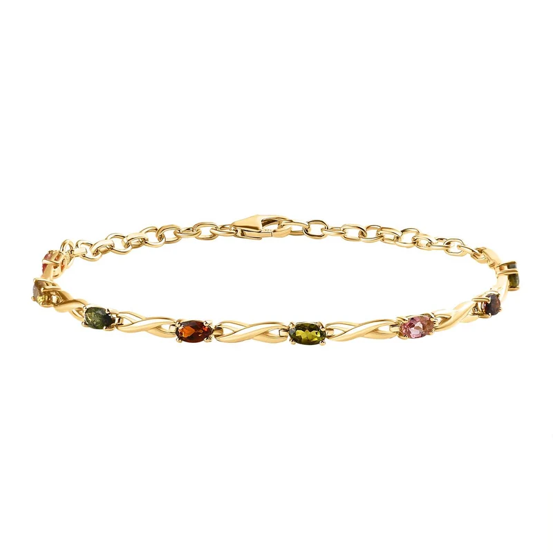 Mehrfarbiges-Turmalin Armband, ca. 20 cm, 925 Silber vergoldet, ca. 1.88 ct