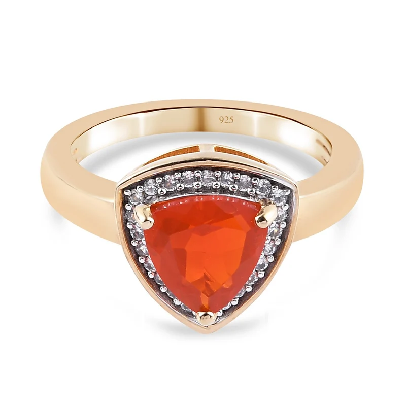 Purpurroter Feuer Opal und Zirkon Solitär Ring 925 Silber Vermeil ca. 1,09 ct