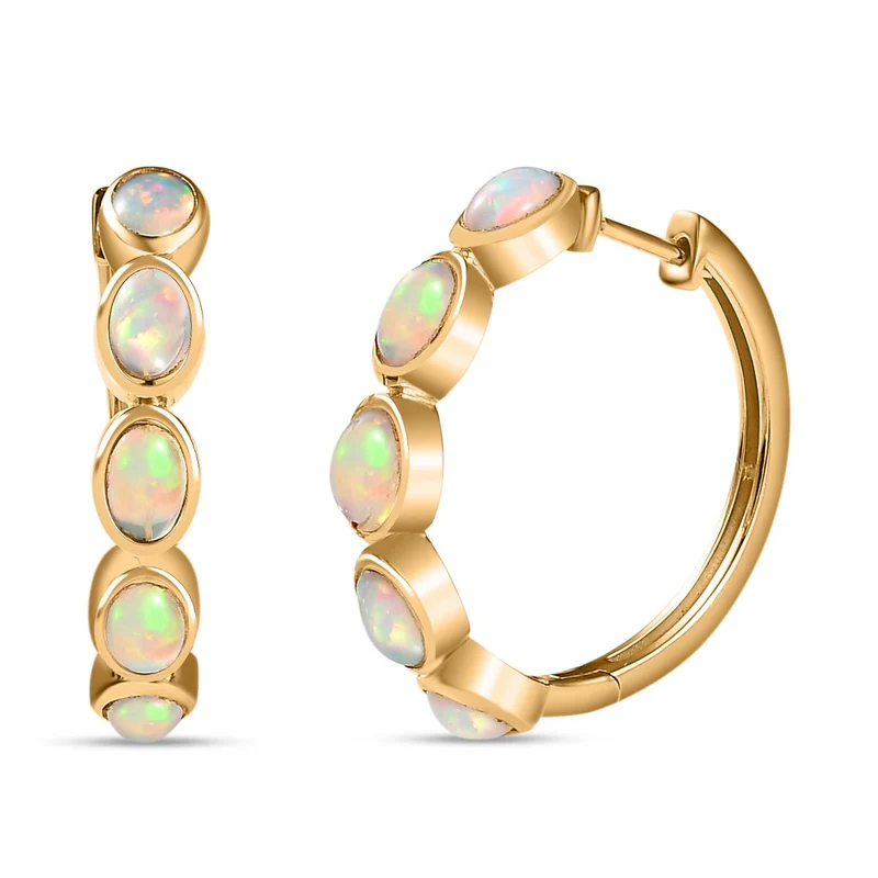 AA Natürliche, äthiopische, Welo Opal Ohrringe, 925 Silber Gelbgold Vermeil, ca. 3.17 ct