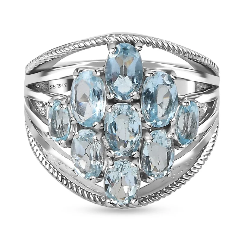 Himmelblauer Topas Ring, Edelstahl ca. 4.52 ct