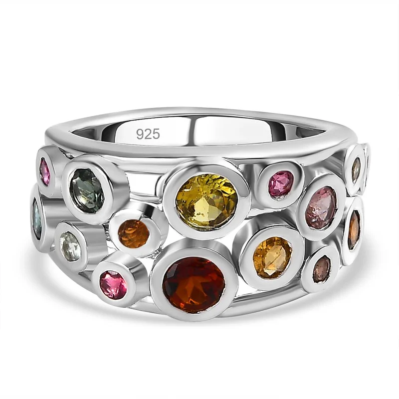 Mehrfarbiger-Turmalin Ring, 925 Silber platiniert, , ca. 1.39 ct