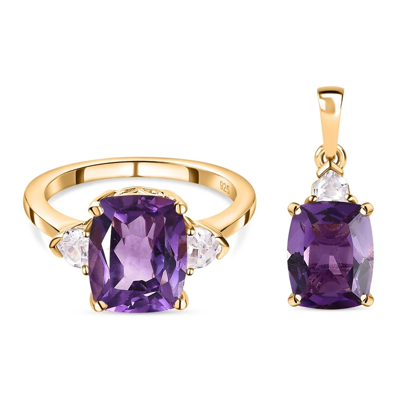 Afrikanischer Amethyst Schmuckset 925 Silber Gelbgold Vermeil ca. 6,30 ct.