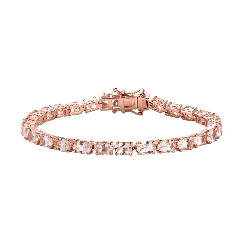 AA Morganit Armband, ca. 18 cm, 925 Silber Roségold Vermeil, ca. 8.06 ct