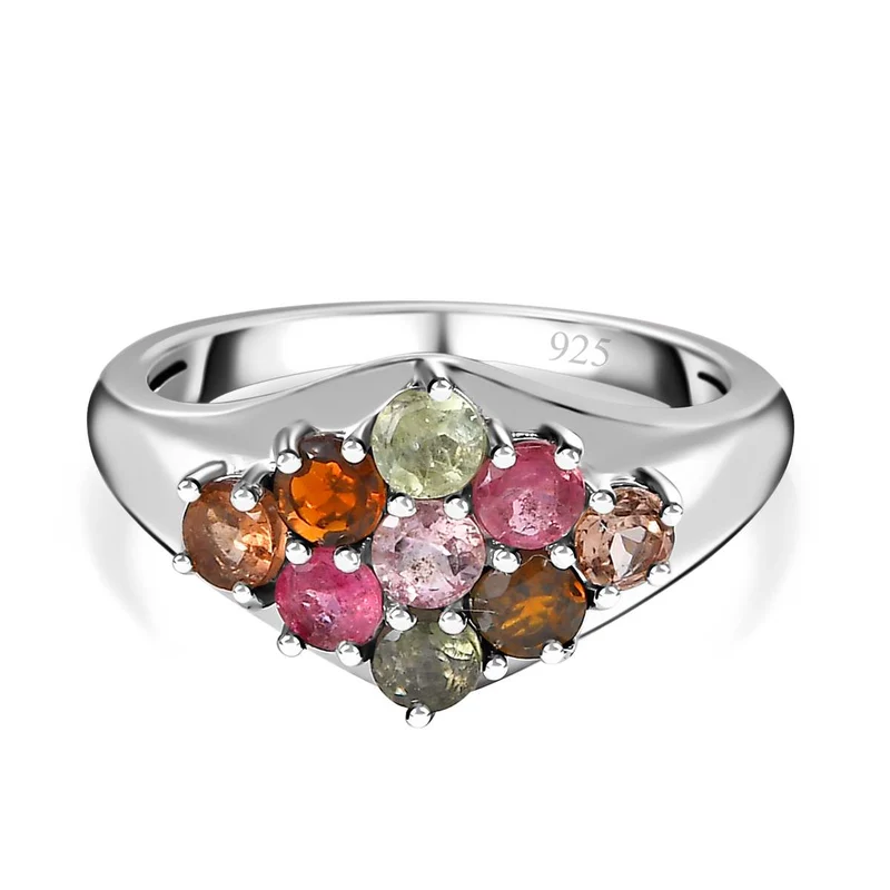 Mehrfarbiger-Turmalin Ring, 925 Silber platiniert, , ca. 0.97 ct