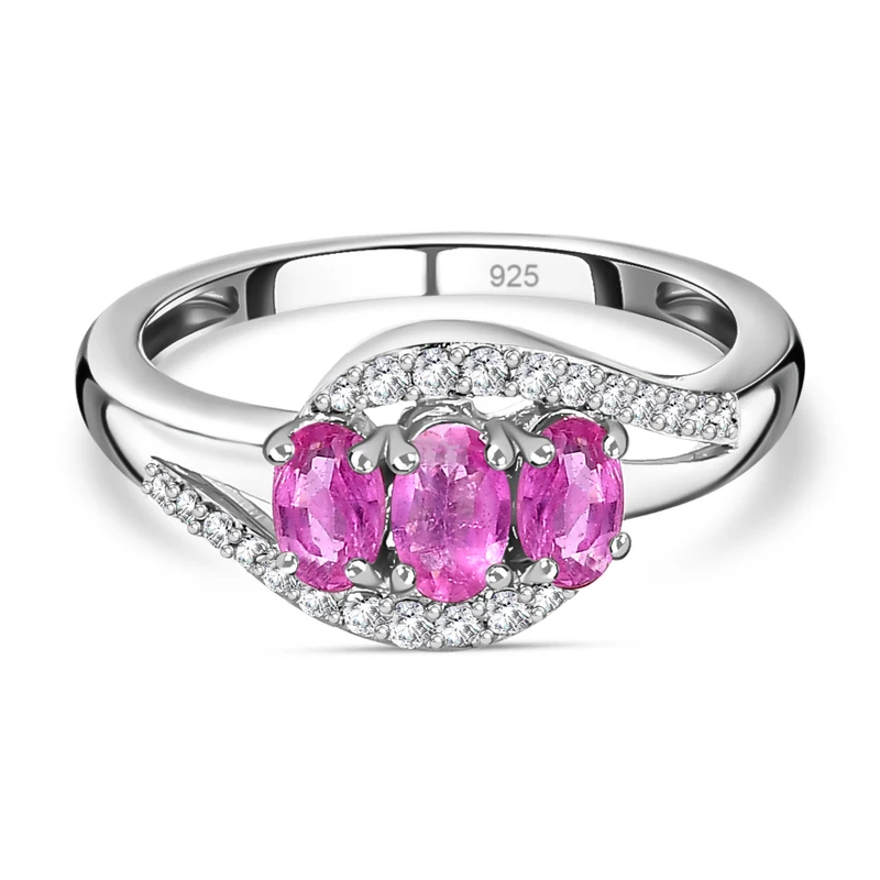 Ilakaka Rosa Saphir (Fissure gefüllt), Weißer Zirkon Ring, 925 Silber platiniert ca. 1.33 ct