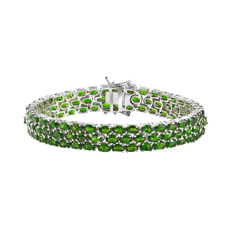 Natürlicher Chromdiopsid Armband ca. 20 cm 925 Silber platiniert ca. 29.04 ct