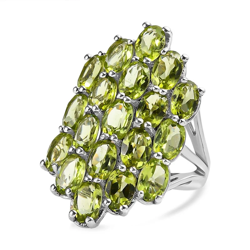 Natürlicher Peridot Ring, 925 Silber platiniert , ca. 7.40 ct