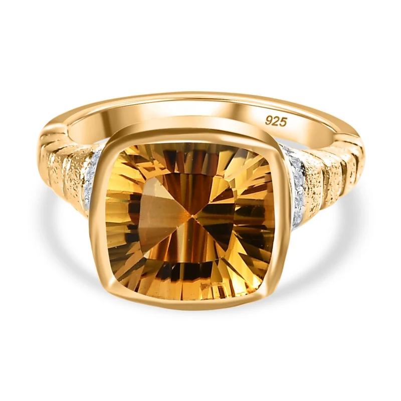 Citrin, Weißer Zirkon Ring, 925 Silber Gelbgold Vermeil ca. 4.50 ct