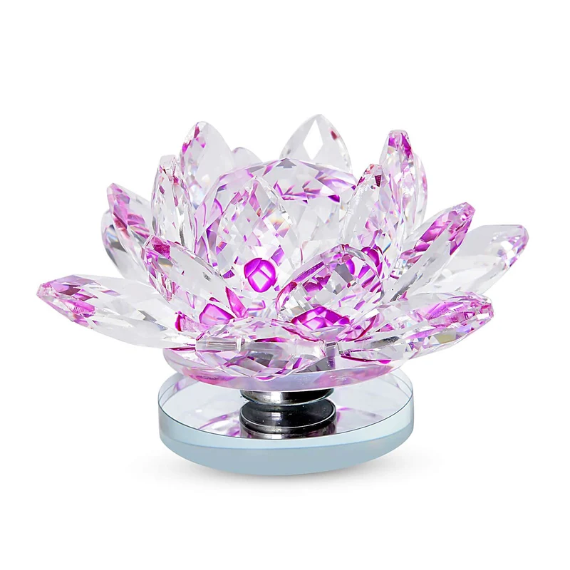 Blaue Kristall-Lotusblume mit drehbarem Sockel und Geschenkbox, Lila