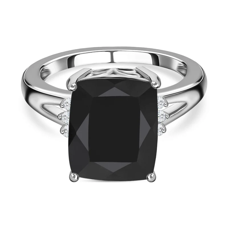Elite Shungit, Weißer Zirkon Ring 925 Silber platiniert ca. 3,51 ct