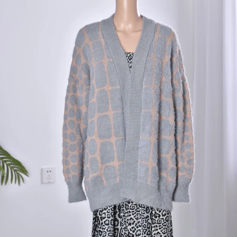 Cardigan mit 2 Taschen, Einheitsgröße, 64x84cm, grau und pfirsichfarben