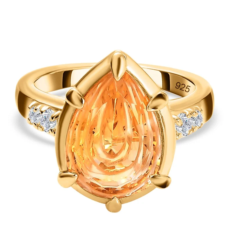 AA Serra Gaucha Citrin, Weißer Zirkon Ring, 925 Silber Gelbgold Vermeil ca. 4.84 ct