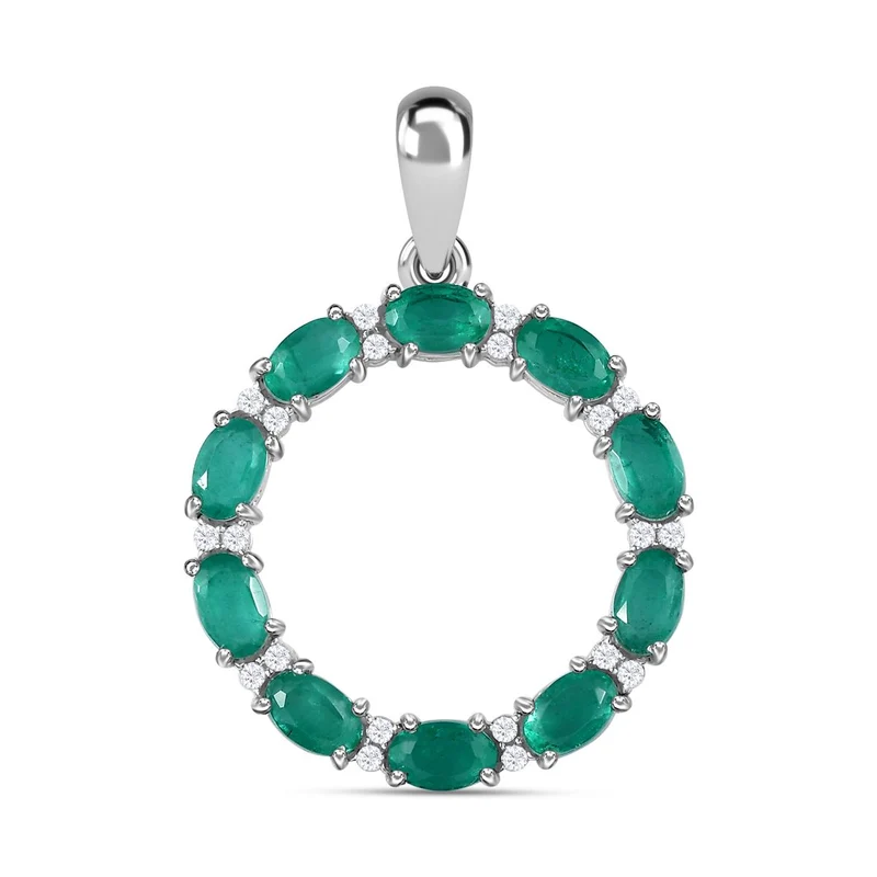 Smaragd-Triplette-Quarz, Weißer Zirkon Anhänger 925 Silber platiniert ca. 6,30 ct.