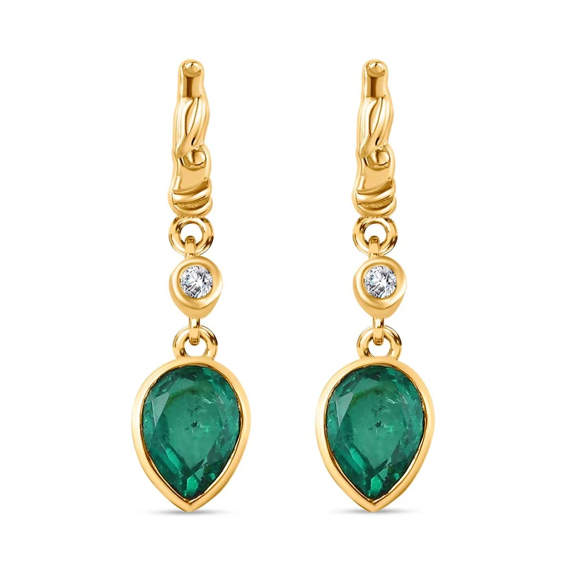Smaragd-Triplette-Quarz, Weißer Zirkon Ohrringe 925 Silber Gelbgold Vermeil ca. 2.70 ct