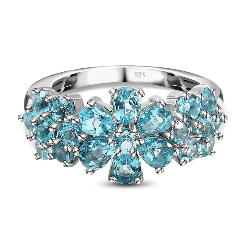 Blauer Apatit Ring, 925 Silber platiniert, , ca. 2.31 ct